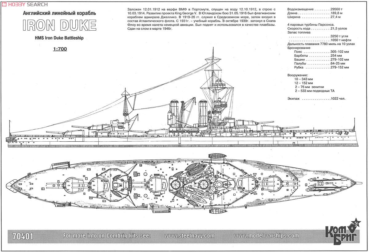 British Battleship HMS Iron Duke w/Etching Parts 1914 WW1 (Plastic