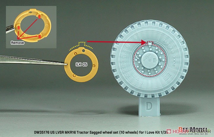現用 アメリカ LVSR MKR16トラクター用 自重変形タイヤセット(アイラブキット用) (プラモデル) その他の画像5