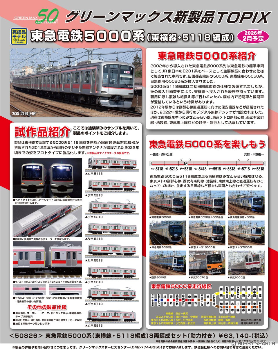 東急東横線 新5000系 Nゲージ 鉄道模型 白赤客車 東急東横線 新5000系 Nゲージ 鉄道模型 白赤客車 東急東横線