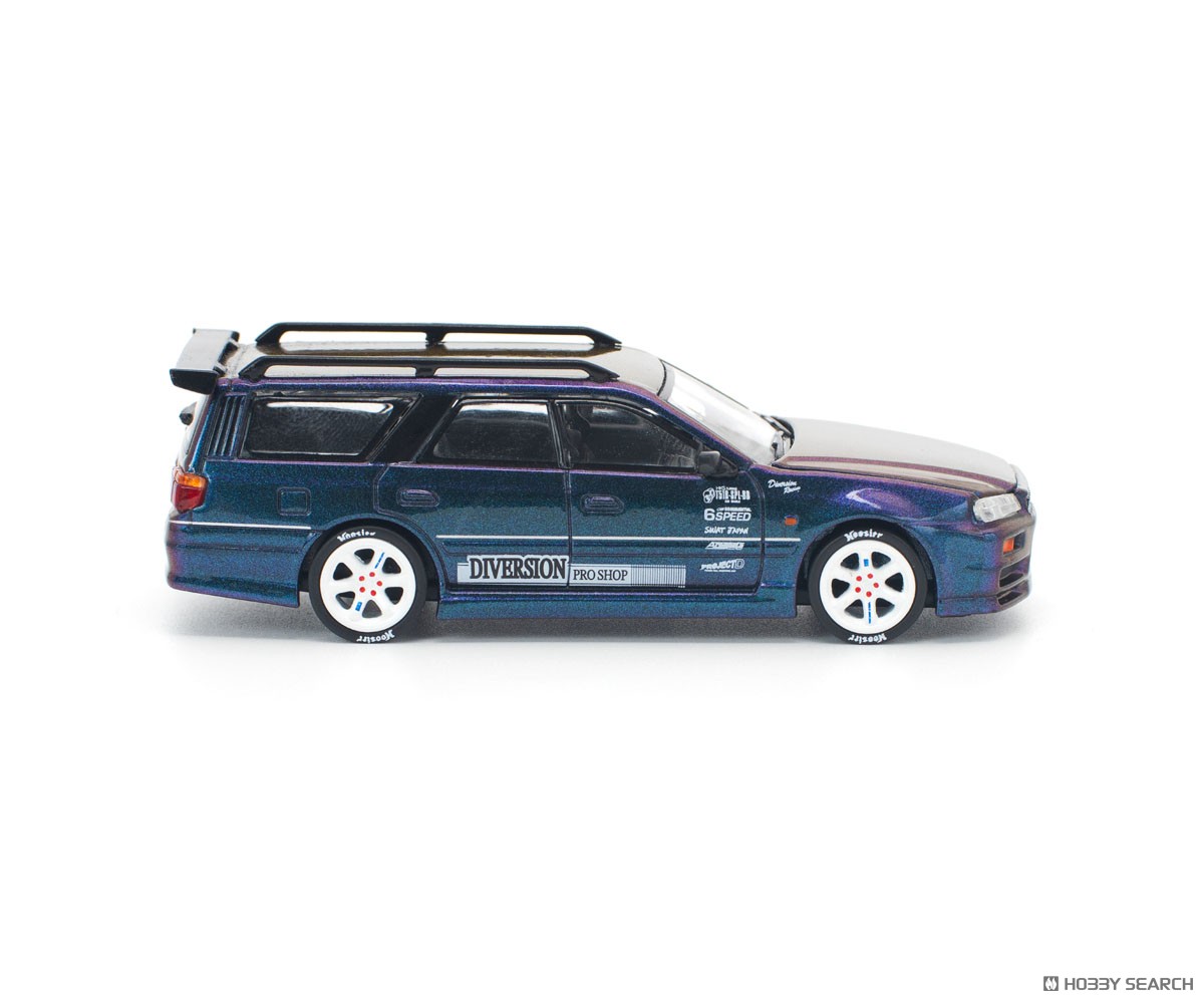 日産ステージア　ミニカー POP RACE 1/64 日産 ステージア NISSAN STAGEA BLUE/SILVER