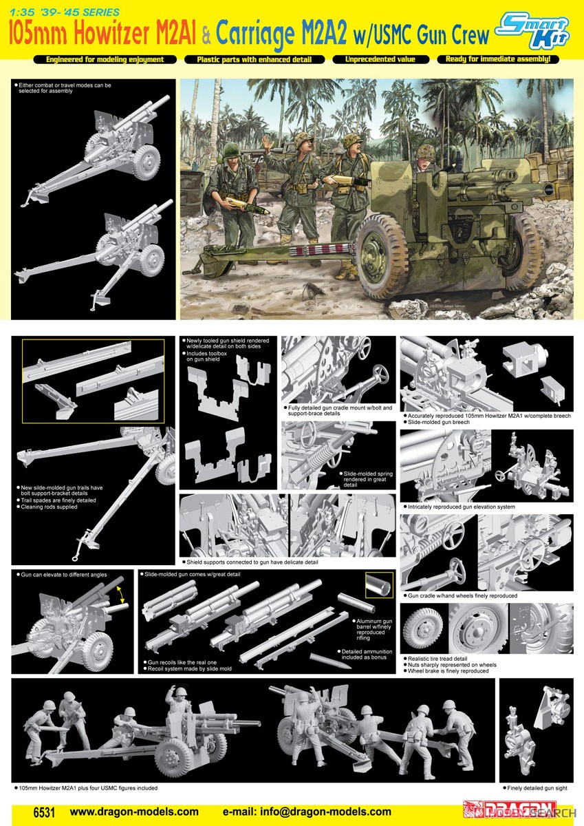 WW.II アメリカ軍 M2A1 105mm榴弾砲 & 牽引車台M2A2 w/砲兵 プラモデル WW.II アメリカ軍 M2A1 105mm榴弾砲 & 牽引車台M2A2 w/砲兵 プラモデル