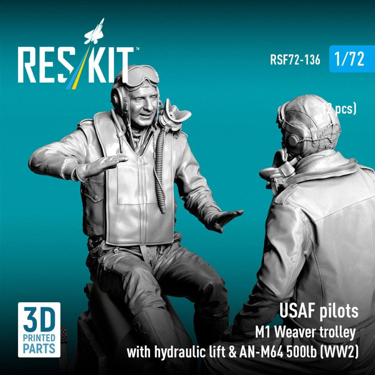 WW.II 米陸軍空軍パイロット (2体) w/M1 爆弾運搬車 & AN-M64爆弾 (プラモデル) その他の画像3