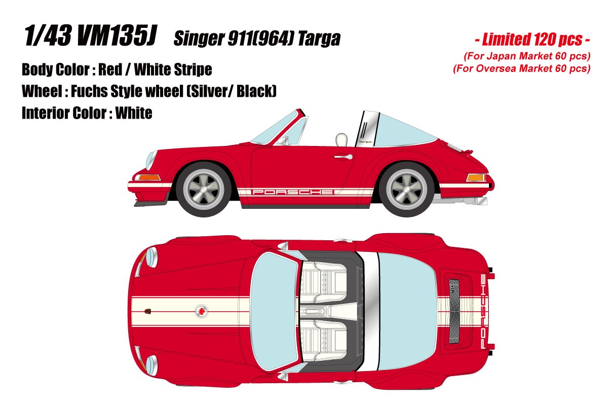 Singer 911(964) Targa レッド / ホワイトストライプ (ミニカー) その他の画像1