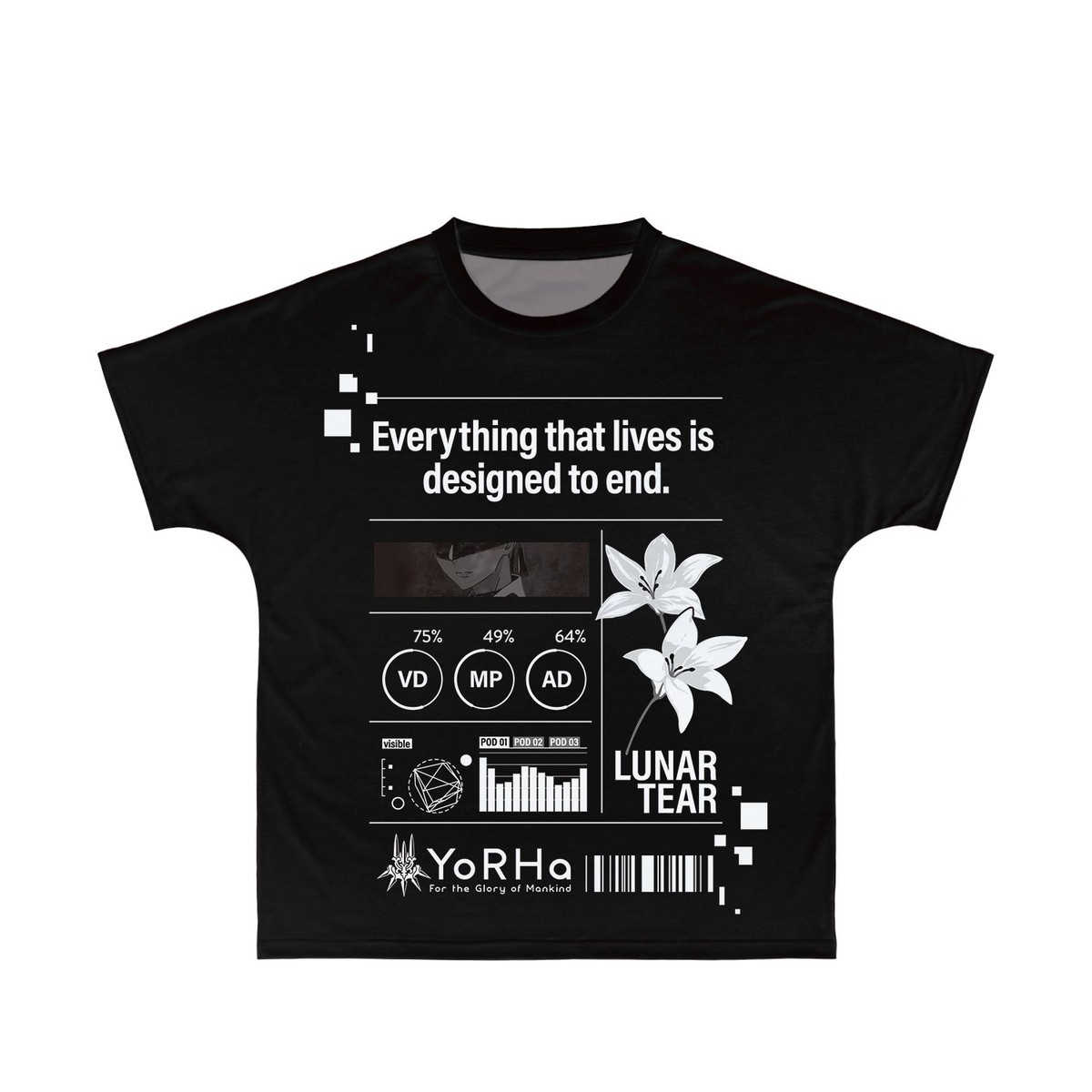 NieR\:Automata Ver1.1a 9S Ani-Art BLACK LABEL Full Graphic T-shirt Unisex (Size /XS) (Anime Toy) その他の画像1