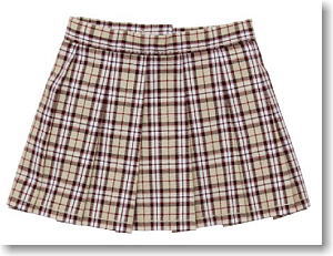 50cm Pleated Check Mini Skirt (Beige Check) (Fashion Doll)