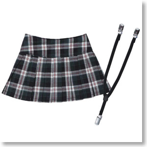 50cm Pleats Skirt with Suspenders (Green Plaid) (Fashion Doll)