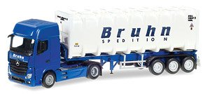 (HO) Mercedes-Benz Actros Giga Bulk Container Semitrailer `Bruhn` (MB Actros Cont. SZ) (Model Train)