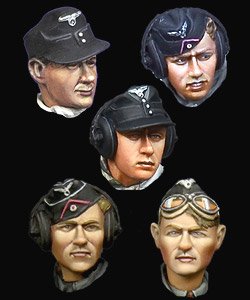 WWII German Panzer Crew Head Set #2 (5 Pieces) (Plastic model)