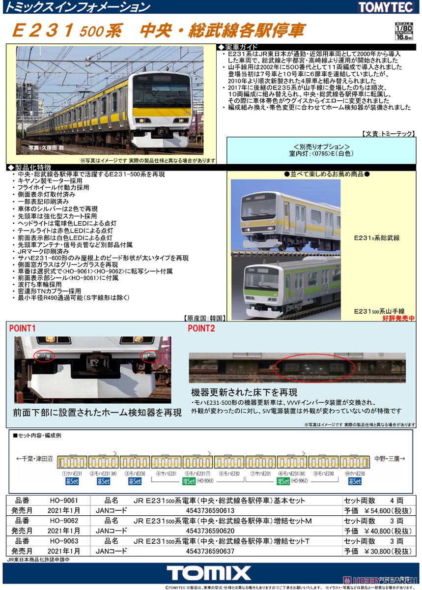 16番(HO) JR E231-500系 電車 (中央・総武線各駅停車) 基本セット