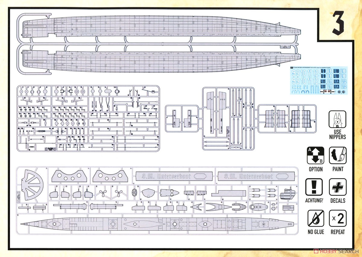 U-Boat SM U-9 German WWI Petroleum-Electric U-Boat (Plastic model) Assembly guide13