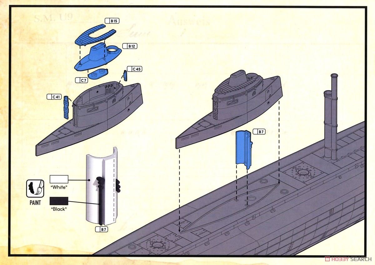 U-Boat SM U-9 German WWI Petroleum-Electric U-Boat (Plastic model) Assembly guide5