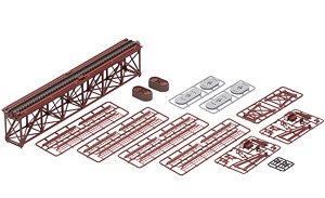 Fine Track Single Track Deck Truss Bridge S280 (F) (Red) (with 2 Brick Piers) (Model Train)