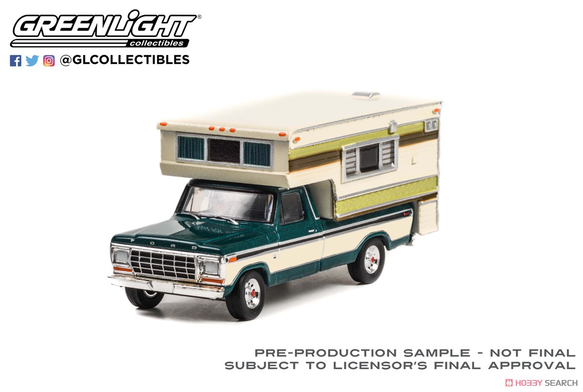 1978 Ford F-250 with Large Camper - Dark Jade Metallic & Wimbledon White (ミニカー) 商品画像1