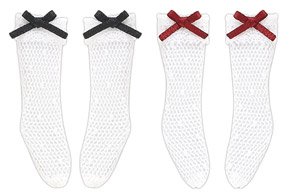 PNS Dot Tulle Ribbon Socks Aset (Black/Raspberry) (Fashion Doll)