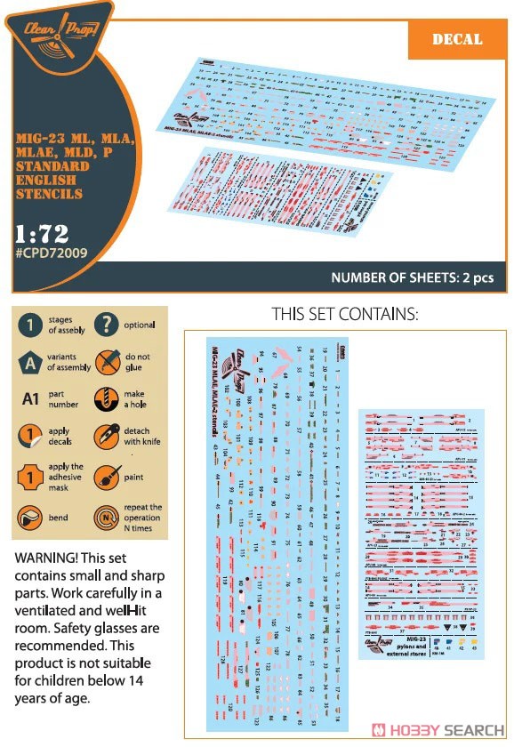 MiG-23ML, MLA, MLD, P, MLAE Standard English Stencils (for Clear Prop ! and Other) (Decal) 設計図1