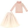45 Loose And Fluffy Girly Knit & Long Skirt Set (Pink X Ivory) (Fashion Doll)